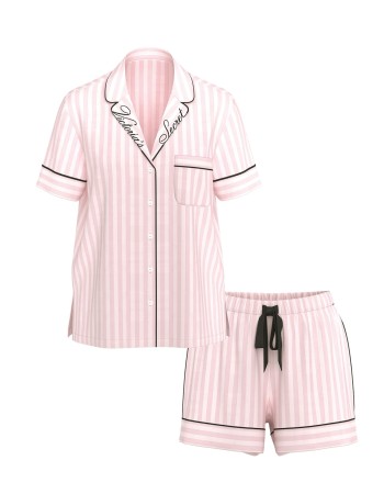 Піжама Flannel Short Pajama Set Pink Stripe Print