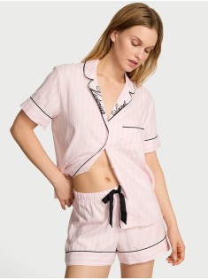 Пижама Flannel Short Pajama Set Pink Stripe Print