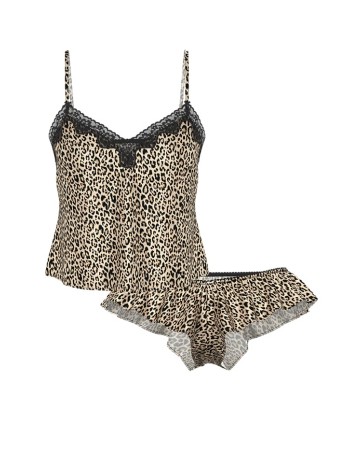 Піжама Tease Satin Lace Trim Cami & Flutter Shorts Set Natural Leopard