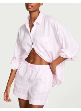 Пижама Victoria's Secret Modal-Cotton Long-Sleeve Short Pajama Set Angel Pink Stripe