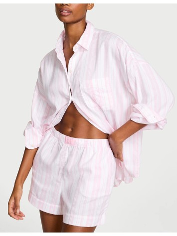 Піжама Victoria's Secret Modal-Cotton Long-Sleeve Short Pajama Set Angel Pink Stripe