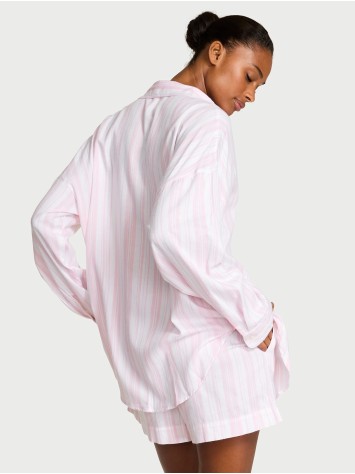 Піжама Victoria's Secret Modal-Cotton Long-Sleeve Short Pajama Set Angel Pink Stripe