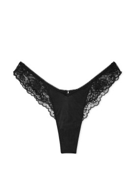 Трусики Victoria's Secret Very Sexy Rose Lace-Trim High-Leg Thong Panty Black