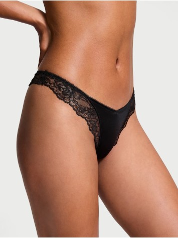 Трусики Victoria's Secret Very Sexy Rose Lace-Trim High-Leg Thong Panty Black