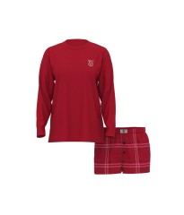 Піжама Victoria's Secret Flannel Long-sleeve Short Tee-Jama Set Red