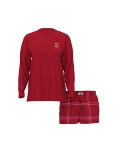 Пижама Victoria's Secret Flannel Long-sleeve Short Tee-Jama Set Red