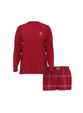 Пижама Victoria's Secret Flannel Long-sleeve Short Tee-Jama Set Red