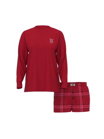 Піжама Victoria's Secret Flannel Long-sleeve Short Tee-Jama Set Red