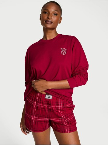 Піжама Victoria's Secret Flannel Long-sleeve Short Tee-Jama Set Red