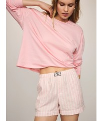 Піжама Victoria's Secret Flannel Long-sleeve Short Tee-Jama Set Pretty Blossom Stripes