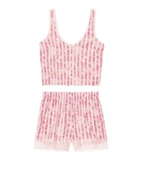 Пижама Victoria’s Secret Cotton Short Cami PJ Set Pink Stripes Flower print