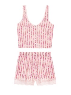 Піжама Victoria's Secret Cotton Short Cami PJ Set Pink Stripes Flower print