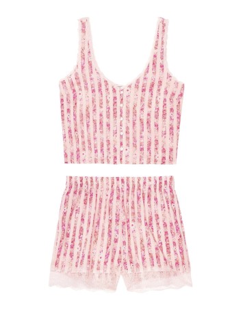 Піжама Victoria's Secret Cotton Short Cami PJ Set Pink Stripes Flower print