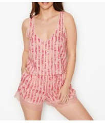 Піжама Victoria's Secret Cotton Short Cami PJ Set Pink Stripes Flower print