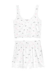 Пижама Victoria’s Secret Cotton Short Cami PJ Set White & Lace