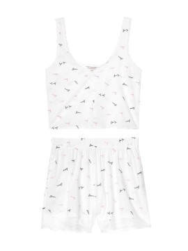Пижама Victoria’s Secret Cotton Short Cami PJ Set White & Lace