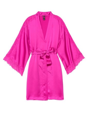 Халат Victoria's Secret Satin Lace Kimono Fuchsia