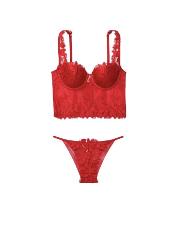 Комплект белья красный Victoria's Secret LUXE LINGERIE UNLINED FLORAL EMBROIDERED LIPSTICK