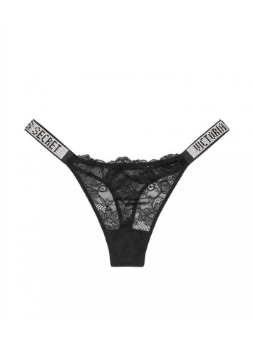 Чорний комплект білизни Вікторія Сікрет Unlined Lace Shine Strap Balconette Bra set