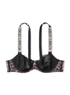 Черный комплект белья Виктория Сикрет Unlined Lace Shine Strap Balconette Bra set