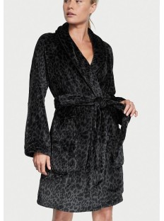 Халат Victoria's Secret Logo Short Cozy Robe Black Leopard