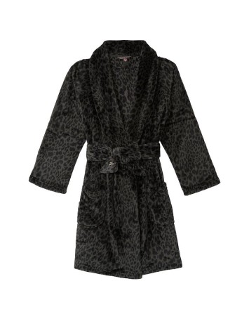 Халат Victoria's Secret Logo Short Cozy Robe Black Leopard