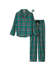 Пижама Victoria’s Secret Flannel Long PJ Set Teal/Pink Fluo Bold Lurex Plaid