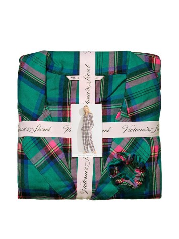 Піжама Victoria's Secret Flannel Long PJ Set Teal/Pink Fluo Bold Lurex Plaid