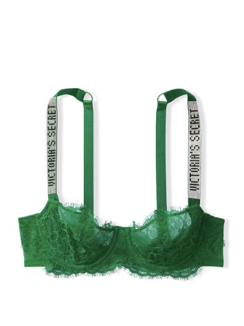 Зелений комплект білизни Вікторія Сікрет Unlined Lace Shine Strap Balconette Bra set