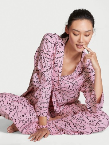 Піжама Victoria's Secret Flannel Long PJ Set Pink