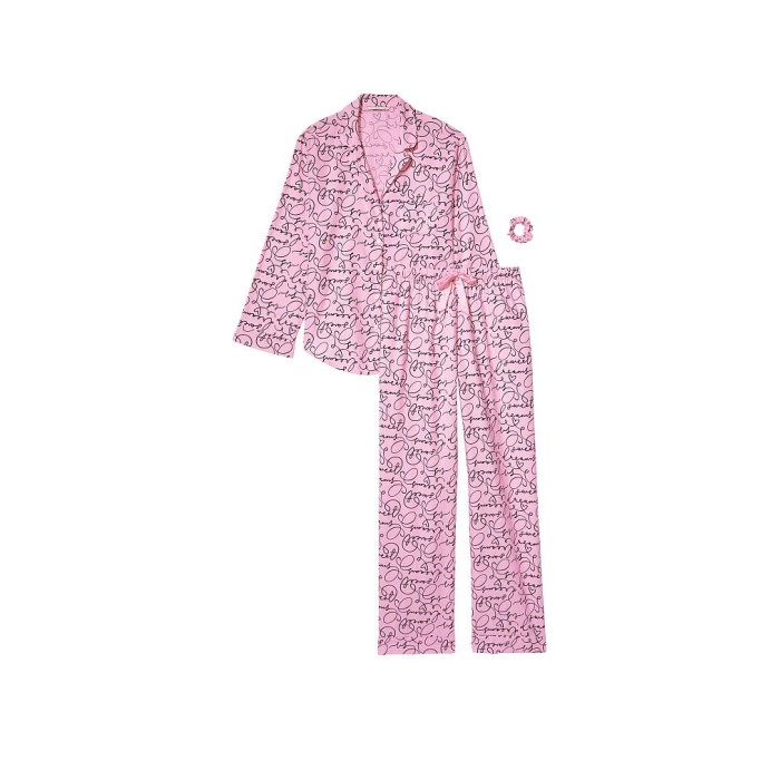 Піжама Victoria's Secret Flannel Long PJ Set Pink