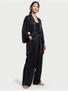 Піжама Victoria's Secret Satin 3-Piece PJ Set Black logo