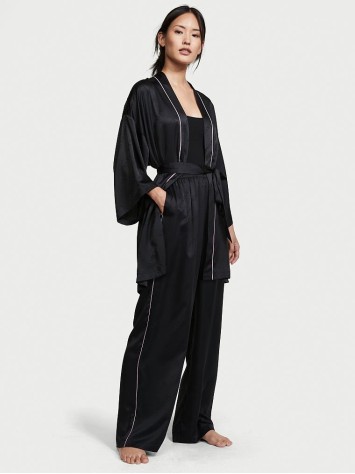 Піжама Victoria's Secret Satin 3-Piece PJ Set Black logo