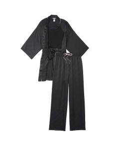 Піжама Victoria's Secret Satin 3-Piece PJ Set Black logo