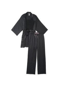Піжама Victoria's Secret Satin 3-Piece PJ Set Black logo