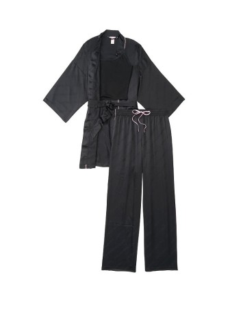 Піжама Victoria's Secret Satin 3-Piece PJ Set Black logo
