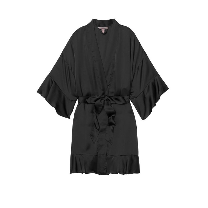 Халат Victoria's Secret Flounce Satin Kimono Robe Black