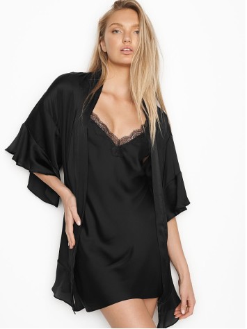 Халат Victoria's Secret Flounce Satin Kimono Robe Black