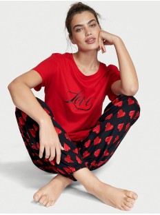 Пижама Victoria’s Secret Cotton & Flannel  Long PJ Set Red Hearts Logo VS 