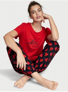 Піжама Victorias Secret Cotton & Flannel Long PJ Set Red Hearts Logo VS