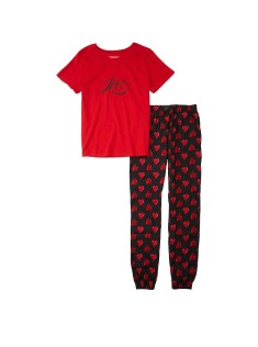 Піжама Victorias Secret Cotton & Flannel Long PJ Set Red Hearts Logo VS