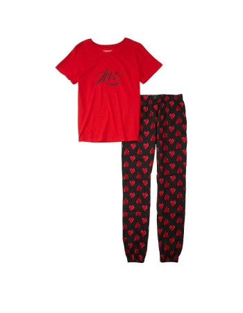 Піжама Victorias Secret Cotton & Flannel Long PJ Set Red Hearts Logo VS