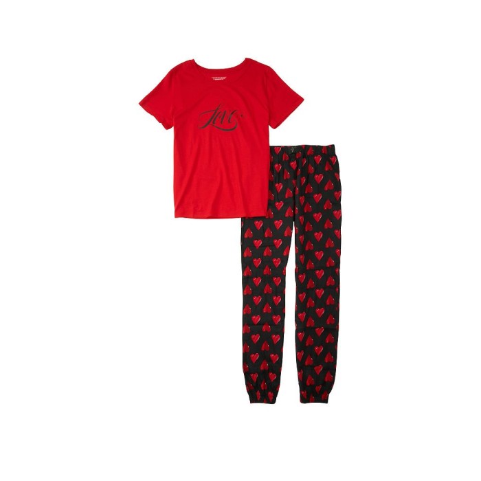 Піжама Victorias Secret Cotton & Flannel Long PJ Set Red Hearts Logo VS