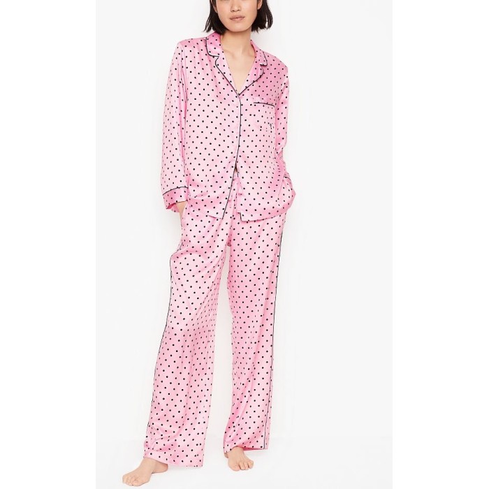 Сатинова піжама Victoria's Secret The Satin Long PJ Set Casual Dot