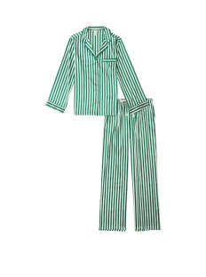 Сатиновая пижама VS Satin Long Pj Set Rainforest Green Stripe