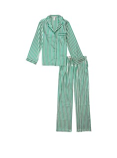 Сатинова піжама VS Satin Long Pj Set Rainforest Green Stripe