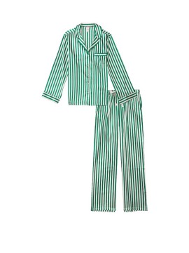 Сатинова піжама VS Satin Long Pj Set Rainforest Green Stripe