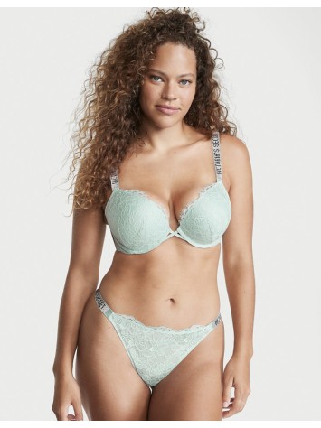 КОМПЛЕКТ БІЛИЗНИ VICTORIA'S SECRET VERY SEXY EMBELLISHED STRAP BOMBSHELL PUSH-UP BRA MINT HAZE IN LACE