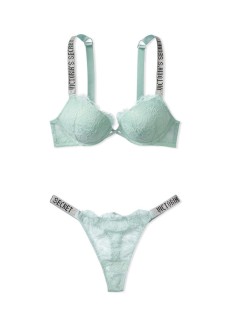 КОМПЛЕКТ БІЛИЗНИ VICTORIA'S SECRET VERY SEXY EMBELLISHED STRAP BOMBSHELL PUSH-UP BRA MINT HAZE IN LACE