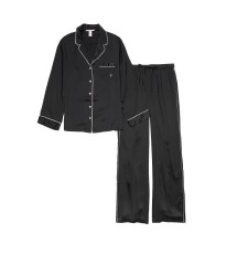 Сатинова піжама Victoria's Secret Black Satin Long PJ Set Black